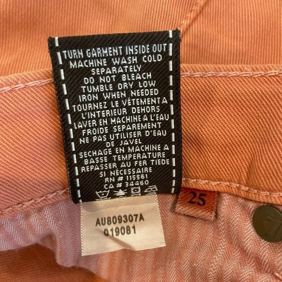 7 for all Mankind Peach Cropped Skinny Jeans size 25 - Picture 9 of 9